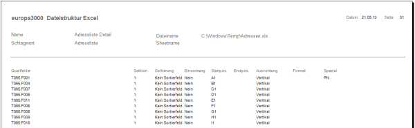 Export Excel - Defined structure print